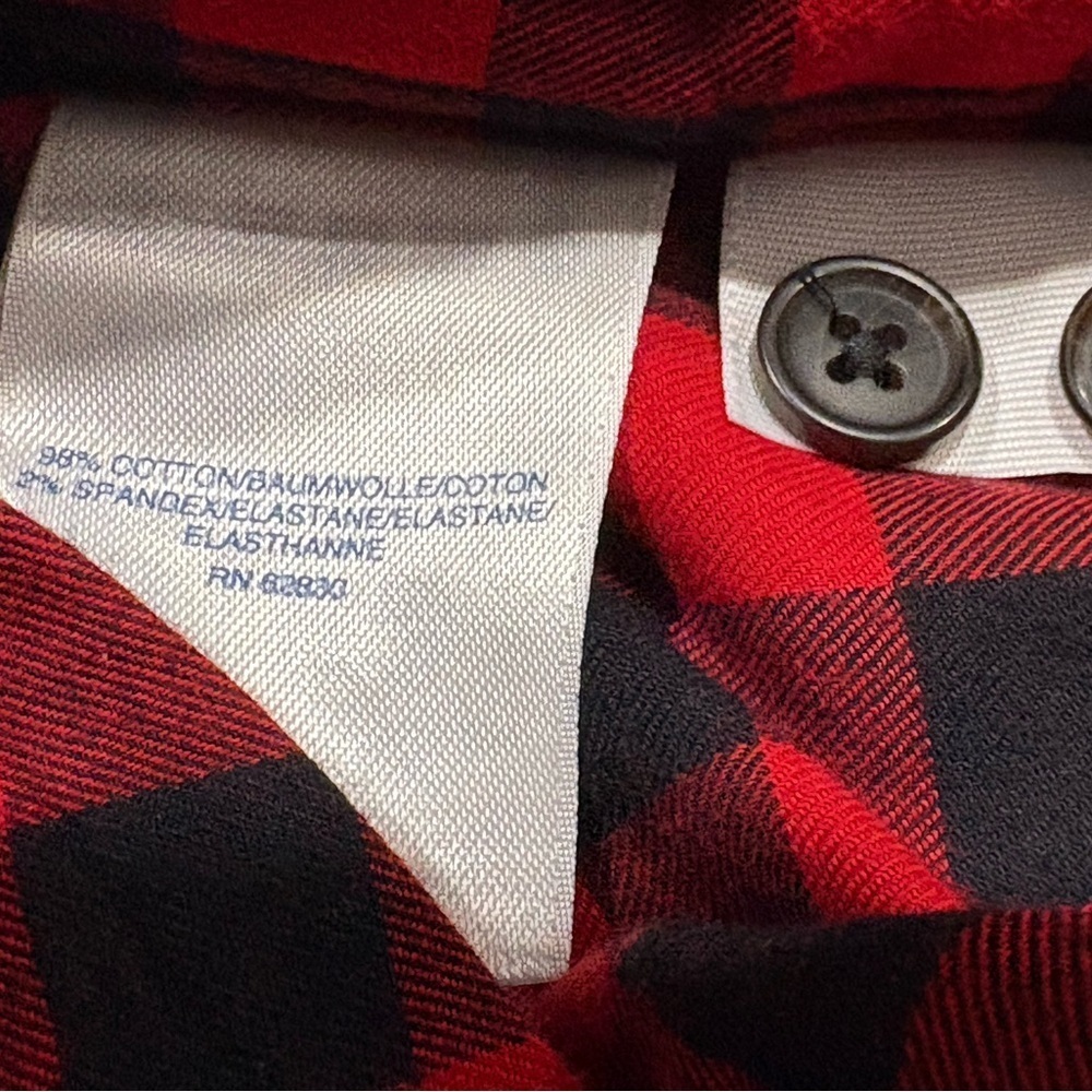 Land's End Men's Sz XL Tall Traditional Fit Red Black Plaid Flannel Button Up - Picture 5 of 11